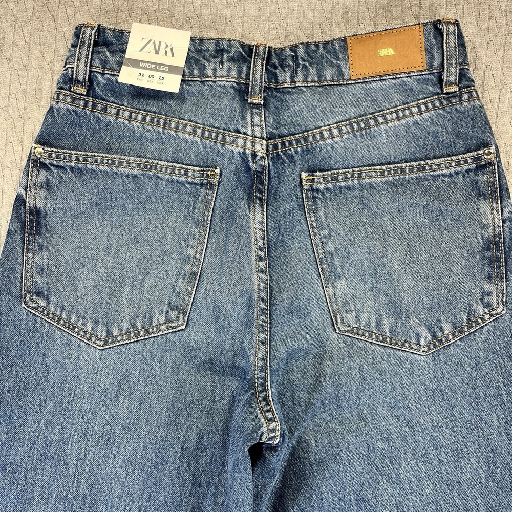 New ZARA baggy wide leg Jeans Women (0)24X32 High Rise Light‎ Wash  disco - Picture 10 of 16